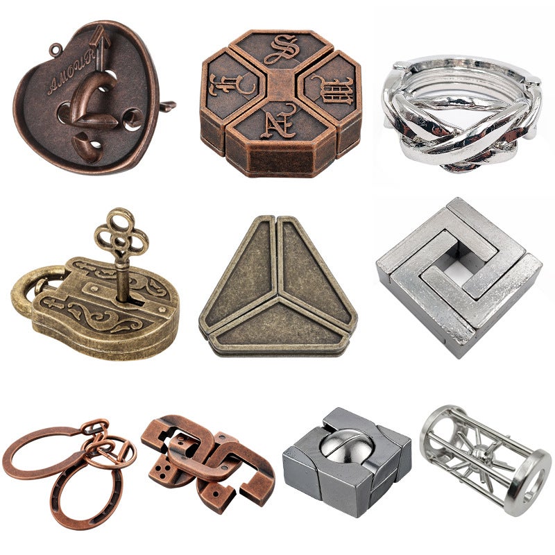 Puzzle Zinc Alloy Intelligence Release Suit Nine Chain Unlock Press Educational Toy Luban Lock Magic Kongming Lock - Image 1
